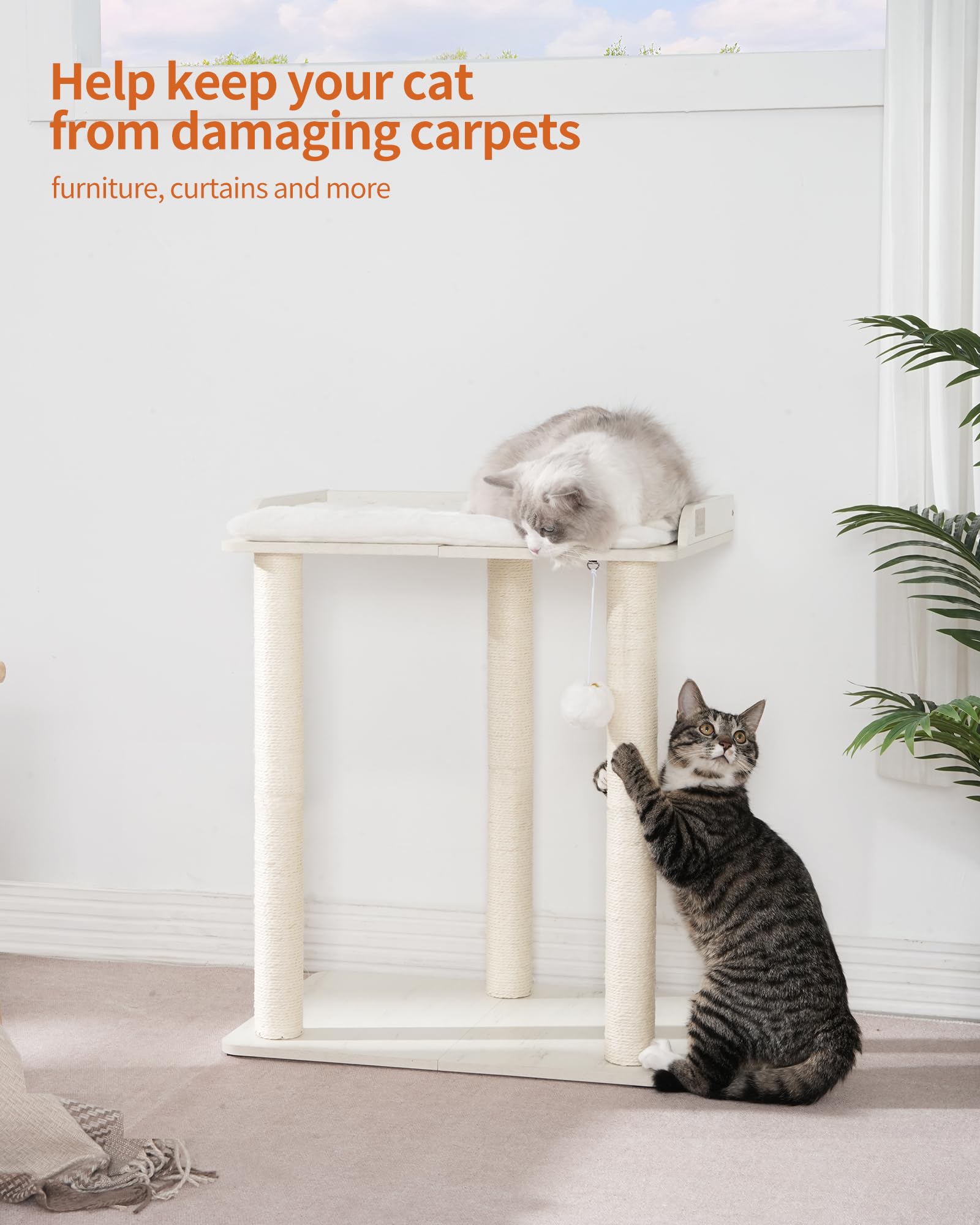FourFurPets three full sisal posts provide satisfying scratching and play for cats.