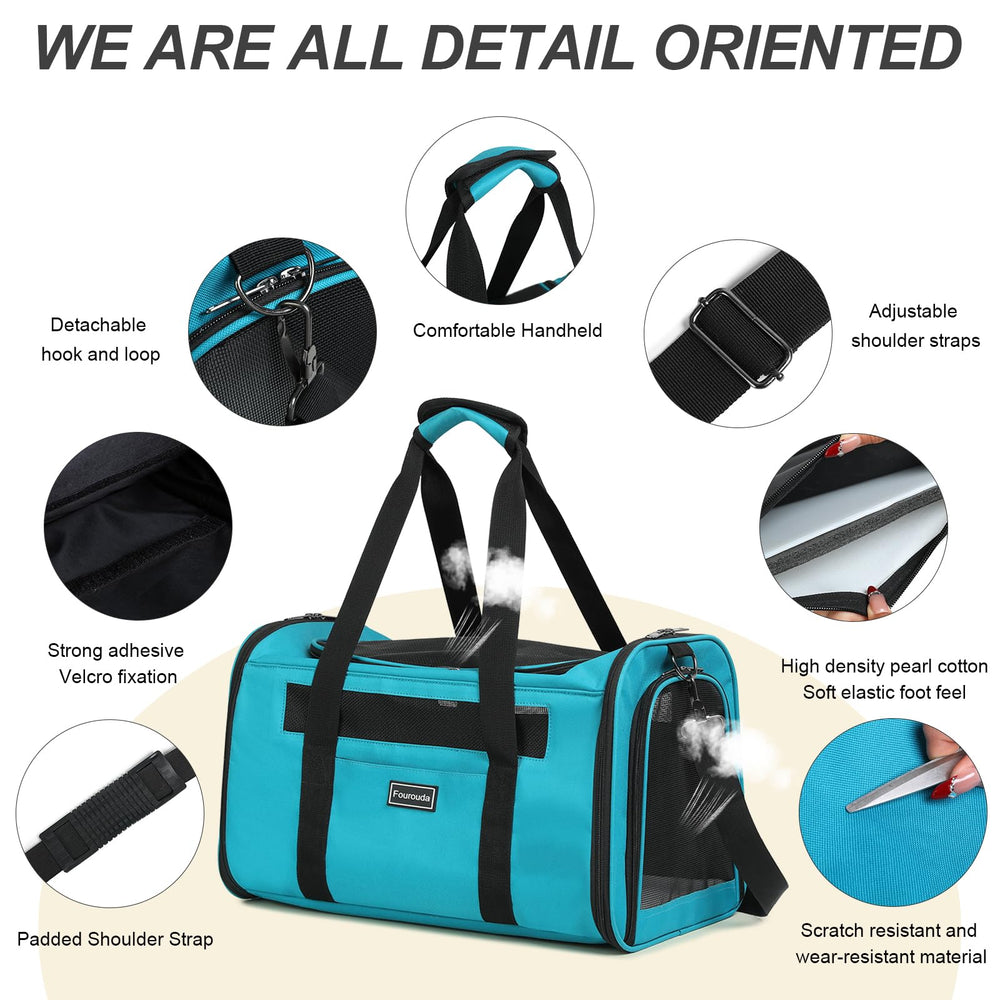 Fourouda blue cat soft sided carrier interior with ventilation for airflow
