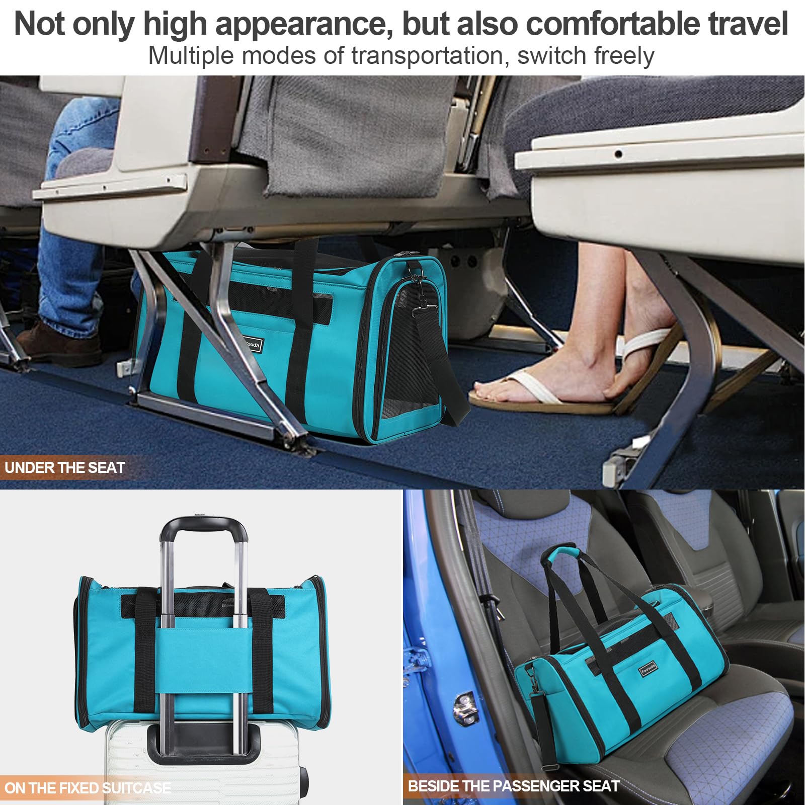 Fourouda blue cat soft sided carrier zipper detail emphasizes anti slip closure