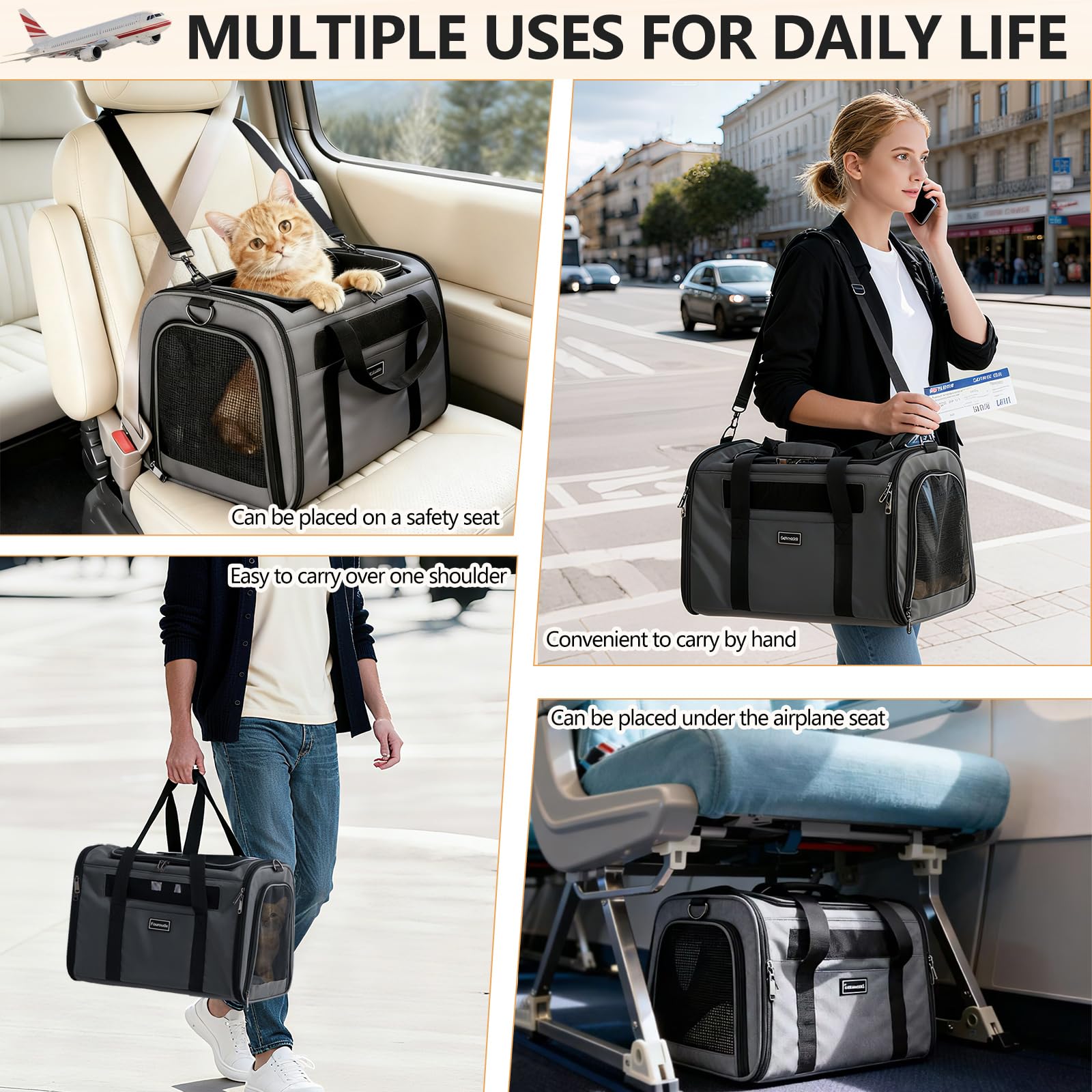 Fourouda cat travel carrier airline-approval-tag supports compliant air travel.