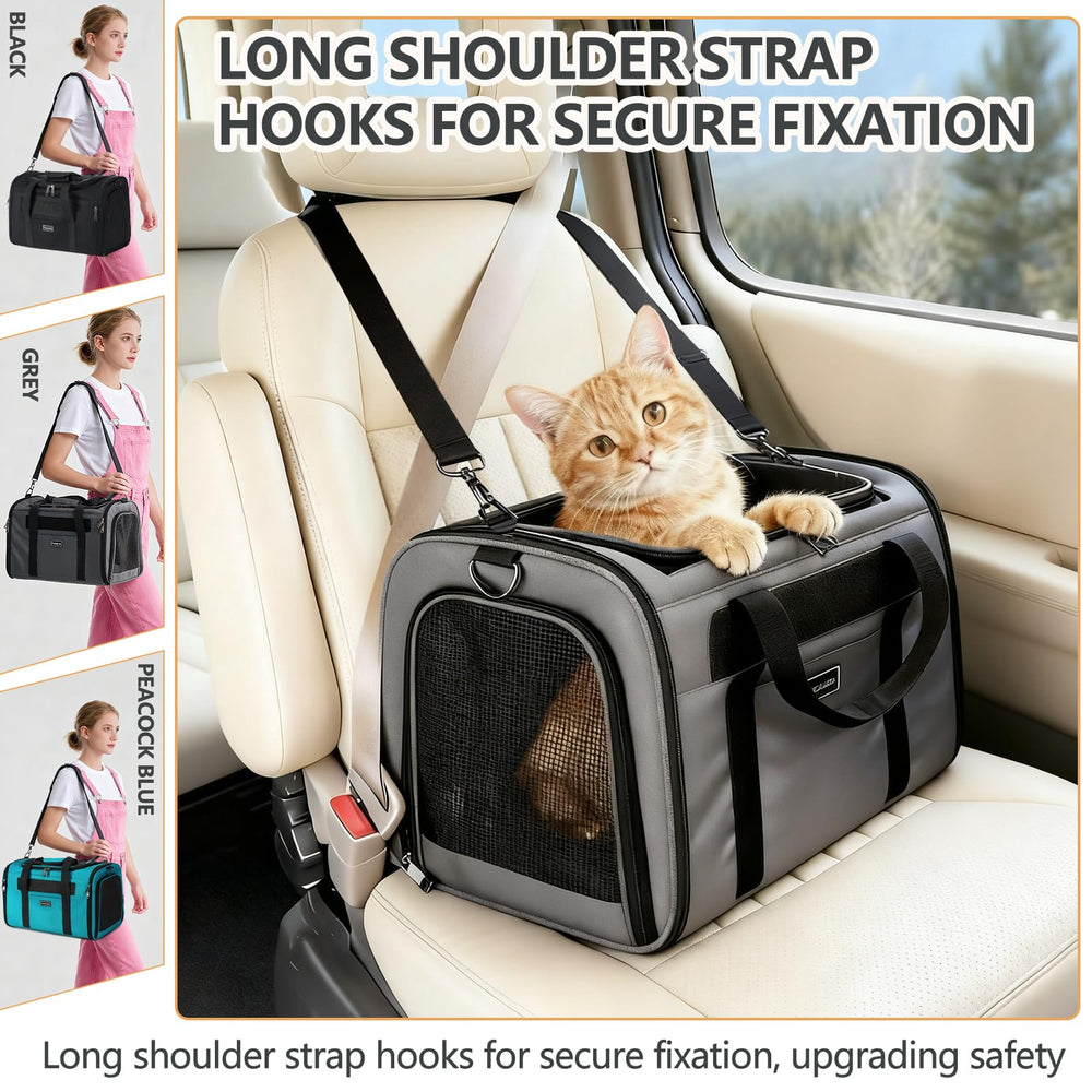 Fourouda cat travel carrier removable-cozy-fleece-bed offers comfy resting space.