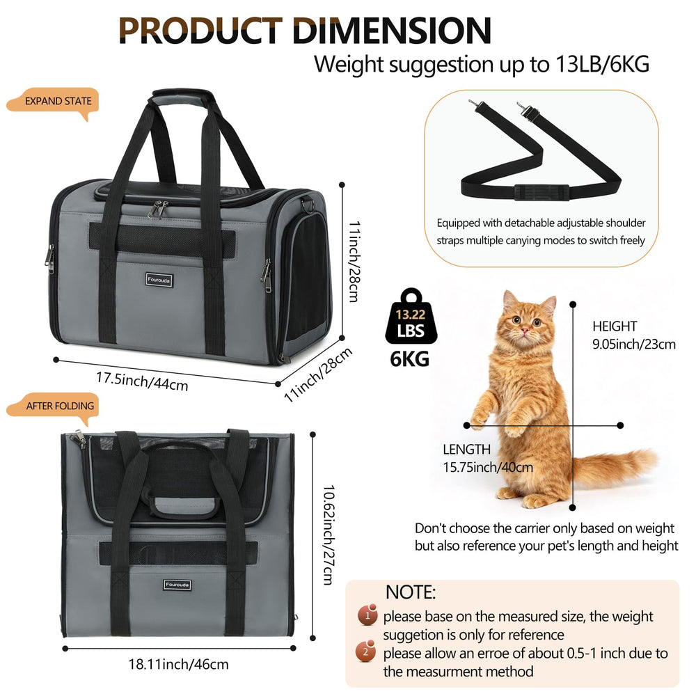 Fourouda cat travel carrier side ventilated-windows deliver breathable airflow.