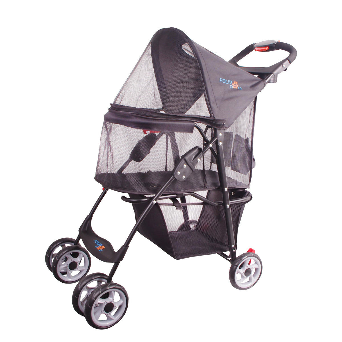 FOURPAW full-window stroller front view with breathable mesh for pet comfort on walks