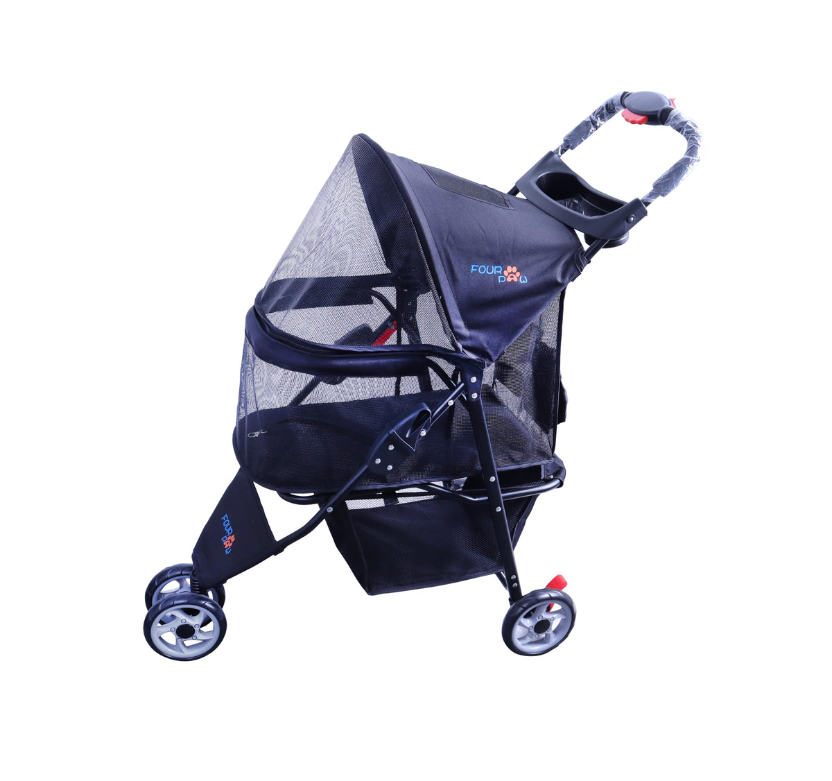FOURPAW full-window stroller front view highlights breathable mesh for pet comfort