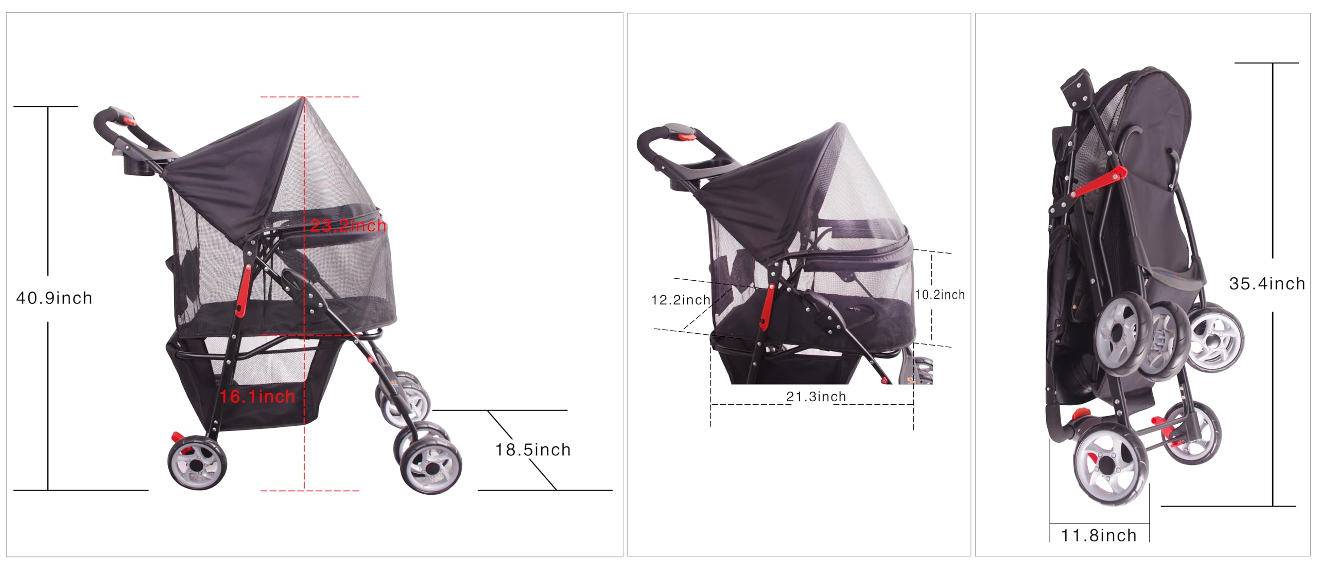 FOURPAW full-window stroller side view showing spacious interior for curious pets