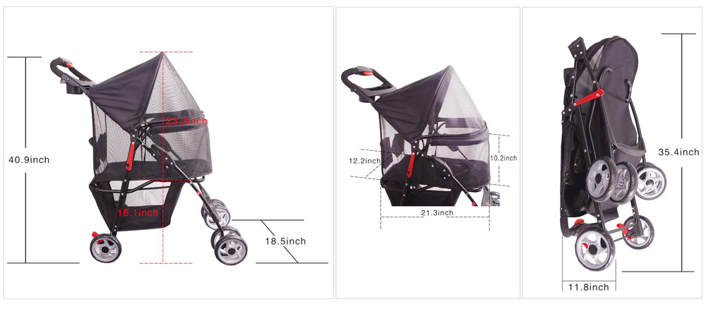 FOURPAW full-window stroller side view showing spacious interior for curious pets