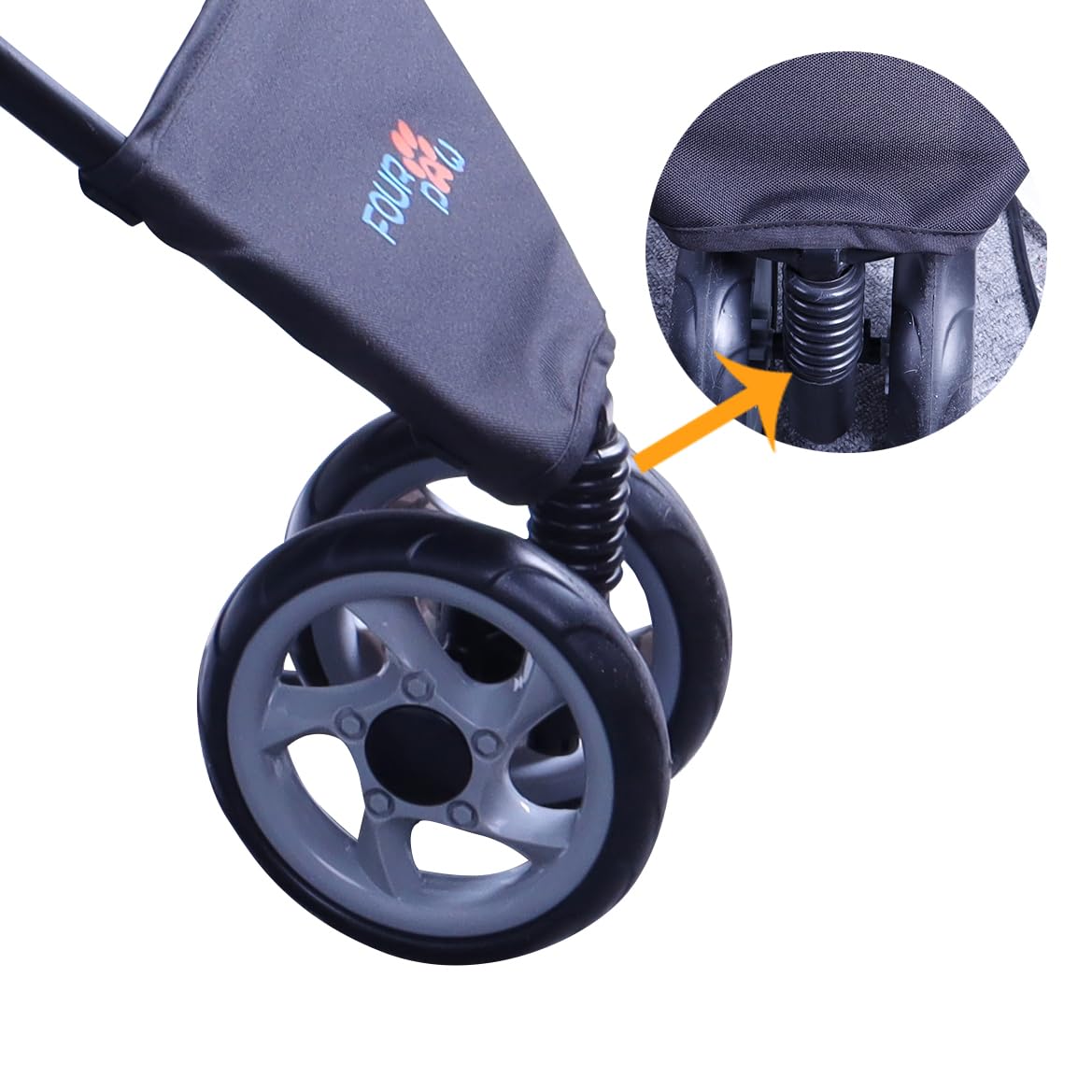 FOURPAW stroller storage basket demonstrates practical space for essentials