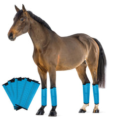 FOXLVDA horse fly boots blue front view with breathable mesh for cooling comfort.