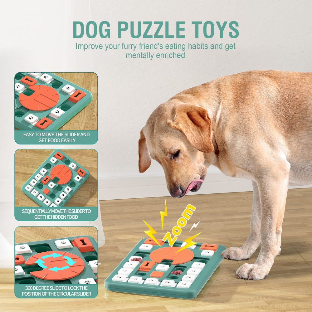 FOXMM interactive treat puzzle with a squeaky center attracts dogs during play.