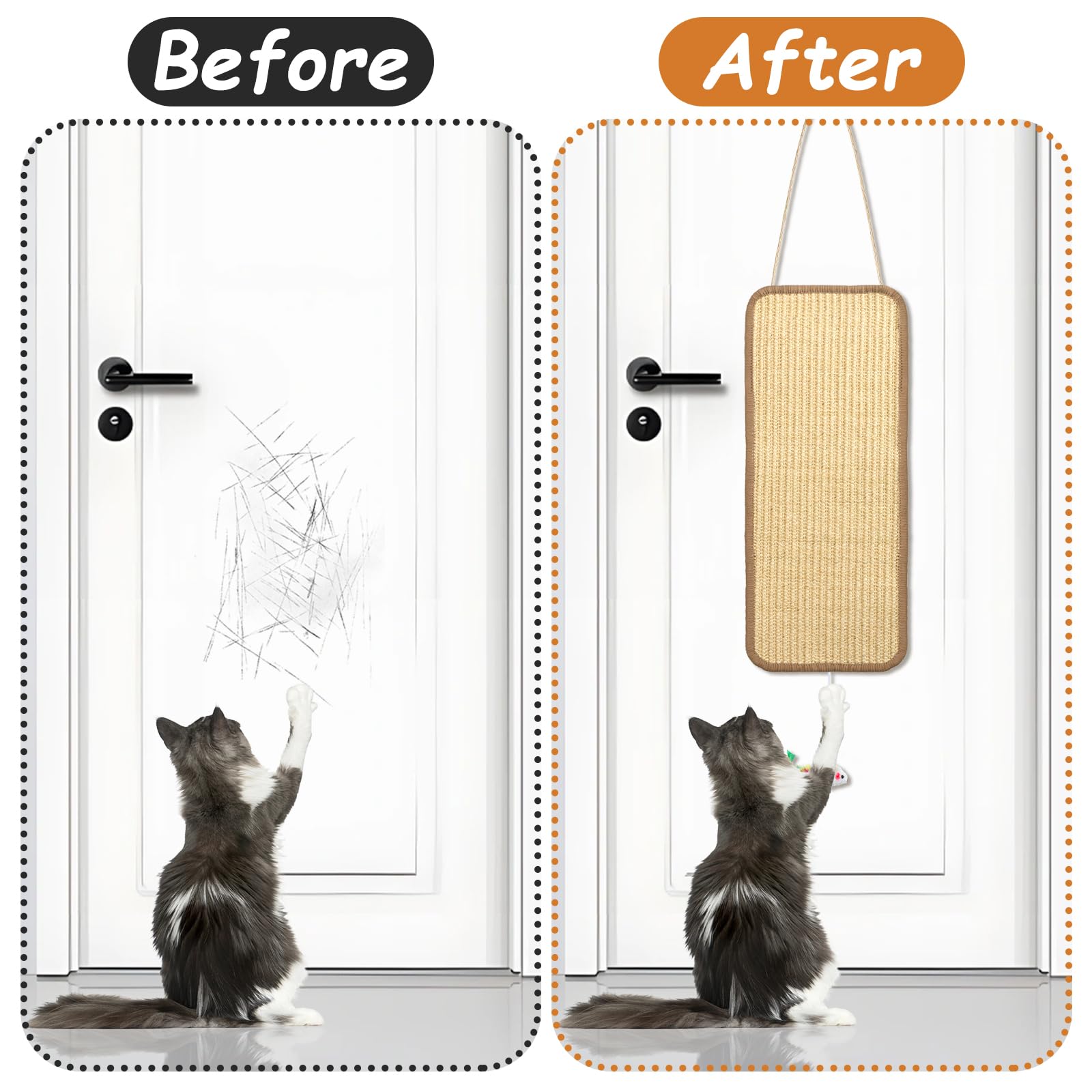 Foxtell sisal mat with mouse toy adds interactive play during scratching.