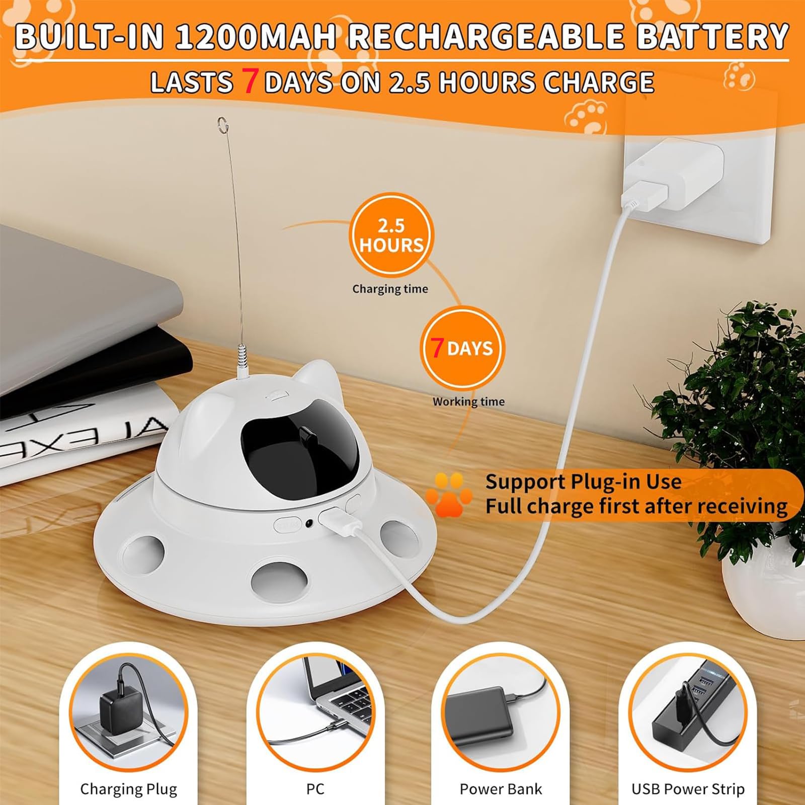 Foyoilait USB-C rechargeable toy powers quick sessions for cats.