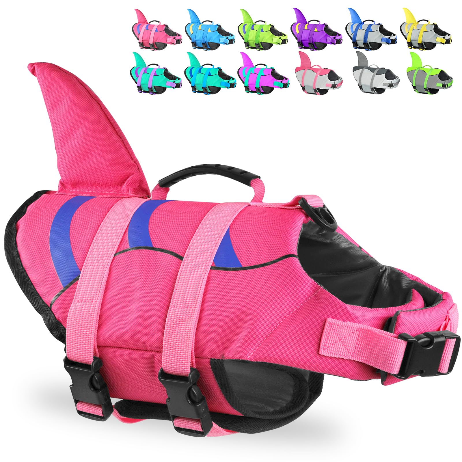 Fragralley dog life jacket shark design boosts visibility for safer beach outings.