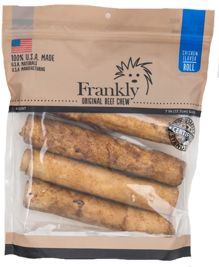 Frankly Pet Retriever Rolls 4-pack on display, a long-lasting chew for dogs.