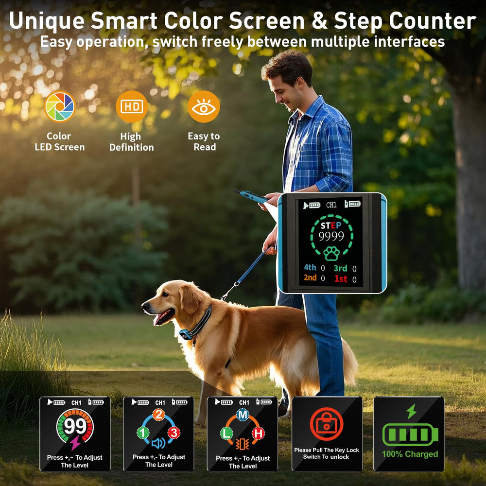 Frayo collar remote control showing dual-channel training capability.