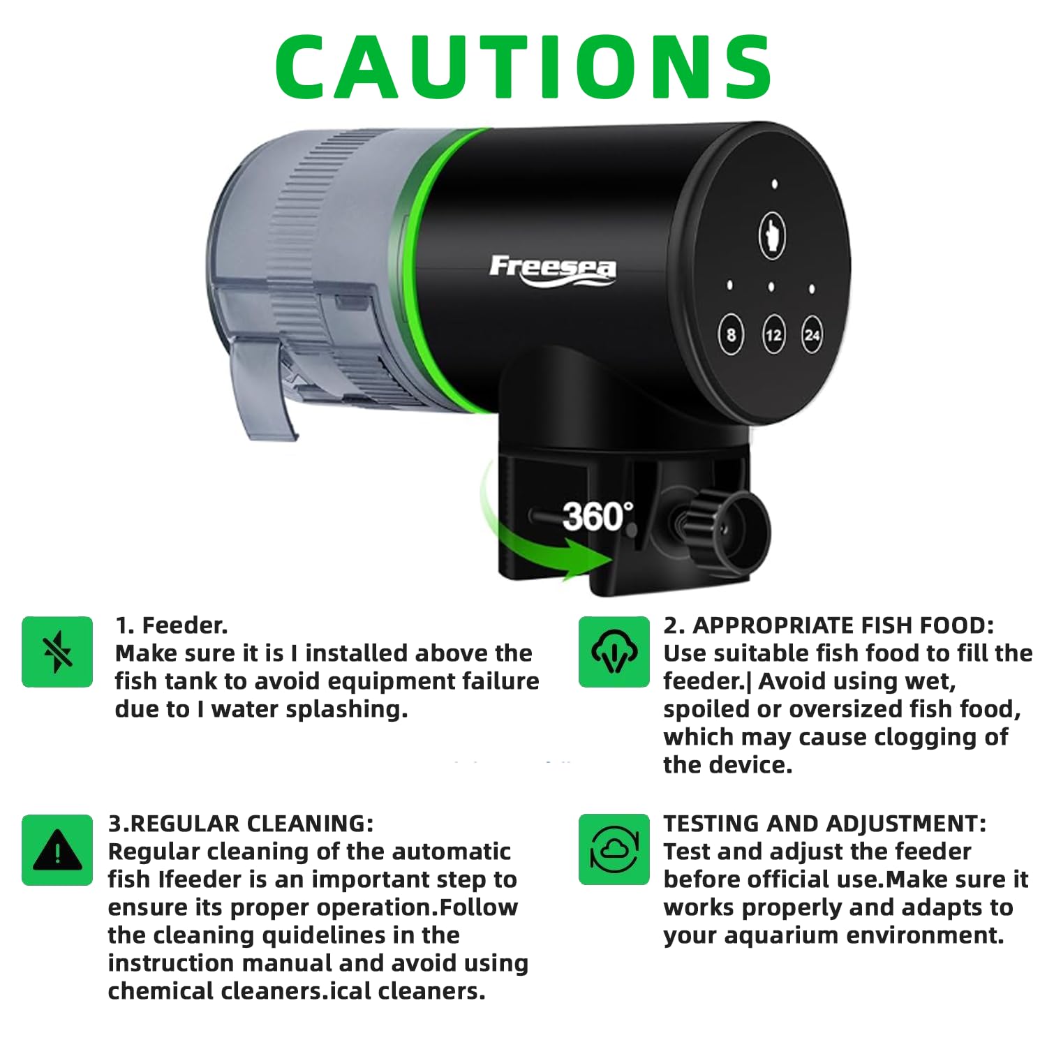 FREESEA feeder compatible with pellets, flakes, and powder meals