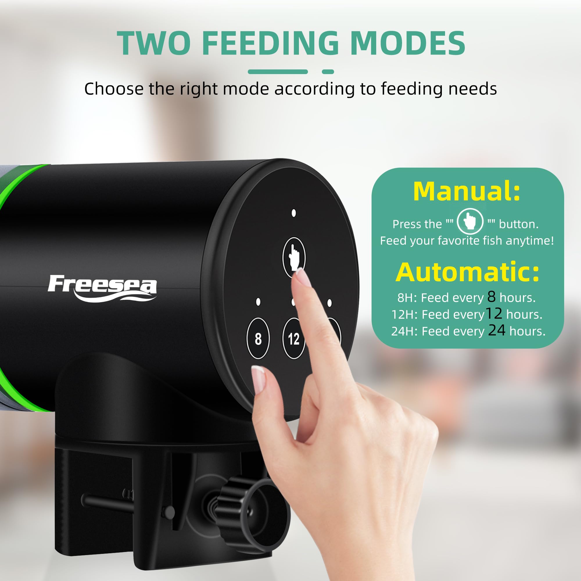 FREESEA aquarium feeder setup clamp demonstrates adjustable mounting for various tanks