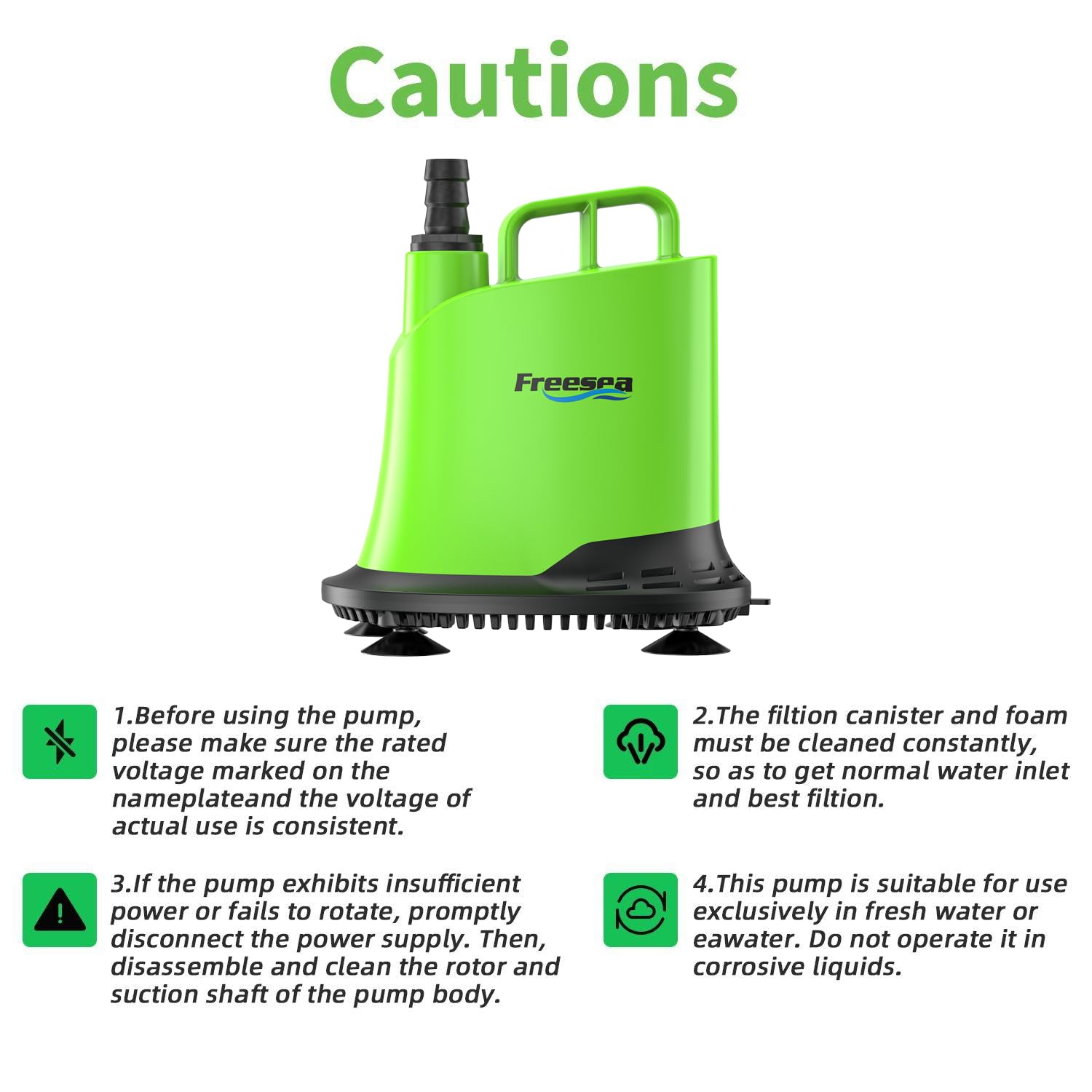 FREESEA adjustable flow up to 900 GPH lifting water up to 10 feet