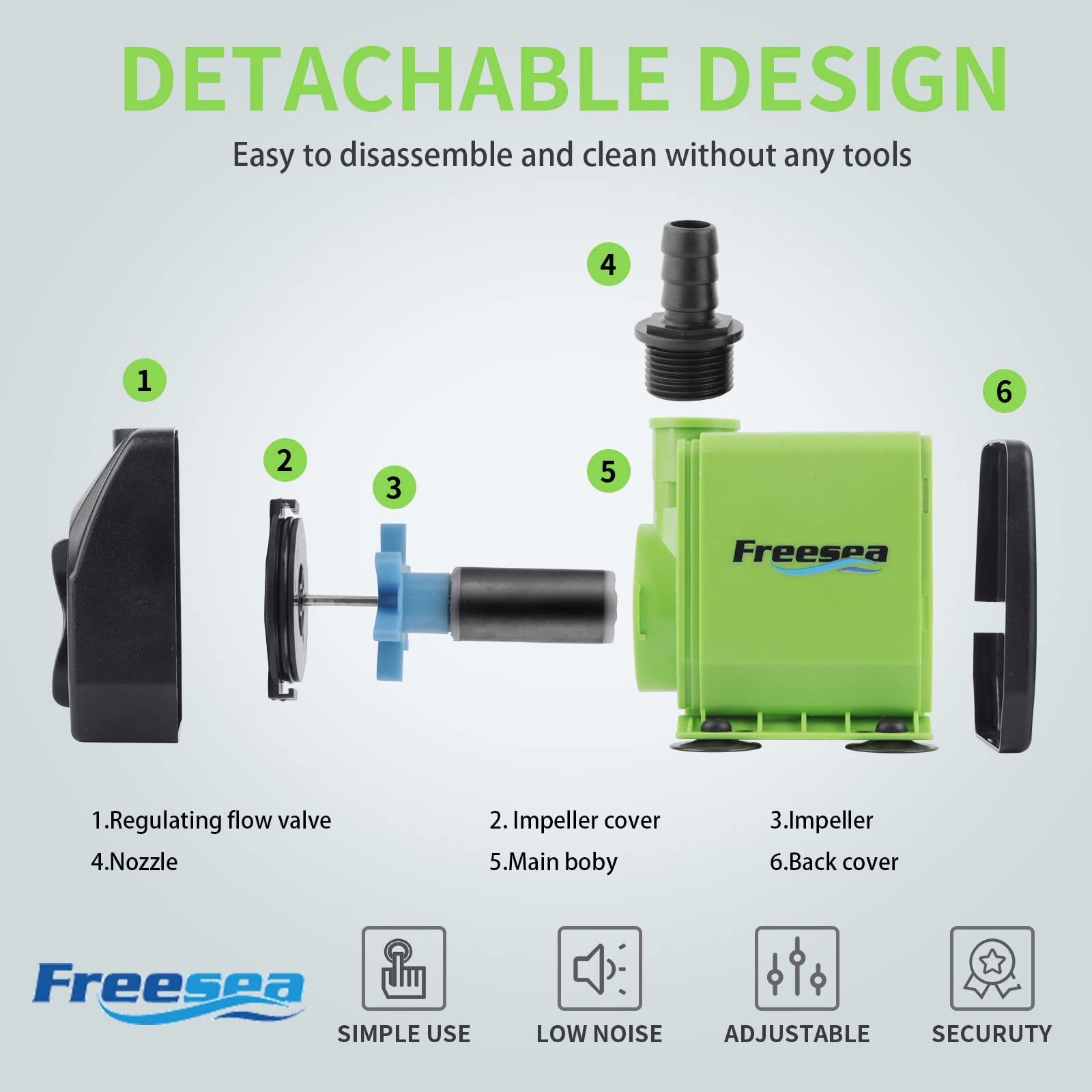 FREESEA pump in quiet operation emphasizes low-noise pond or aquarium use