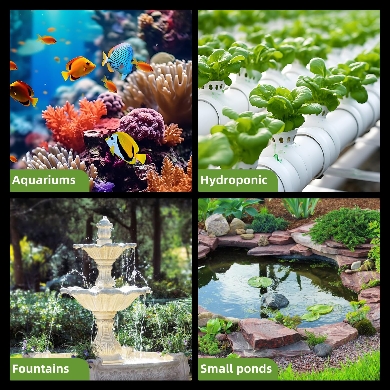 FREESEA pump operates under 20 dB for a whisper-quiet aquarium or pond.