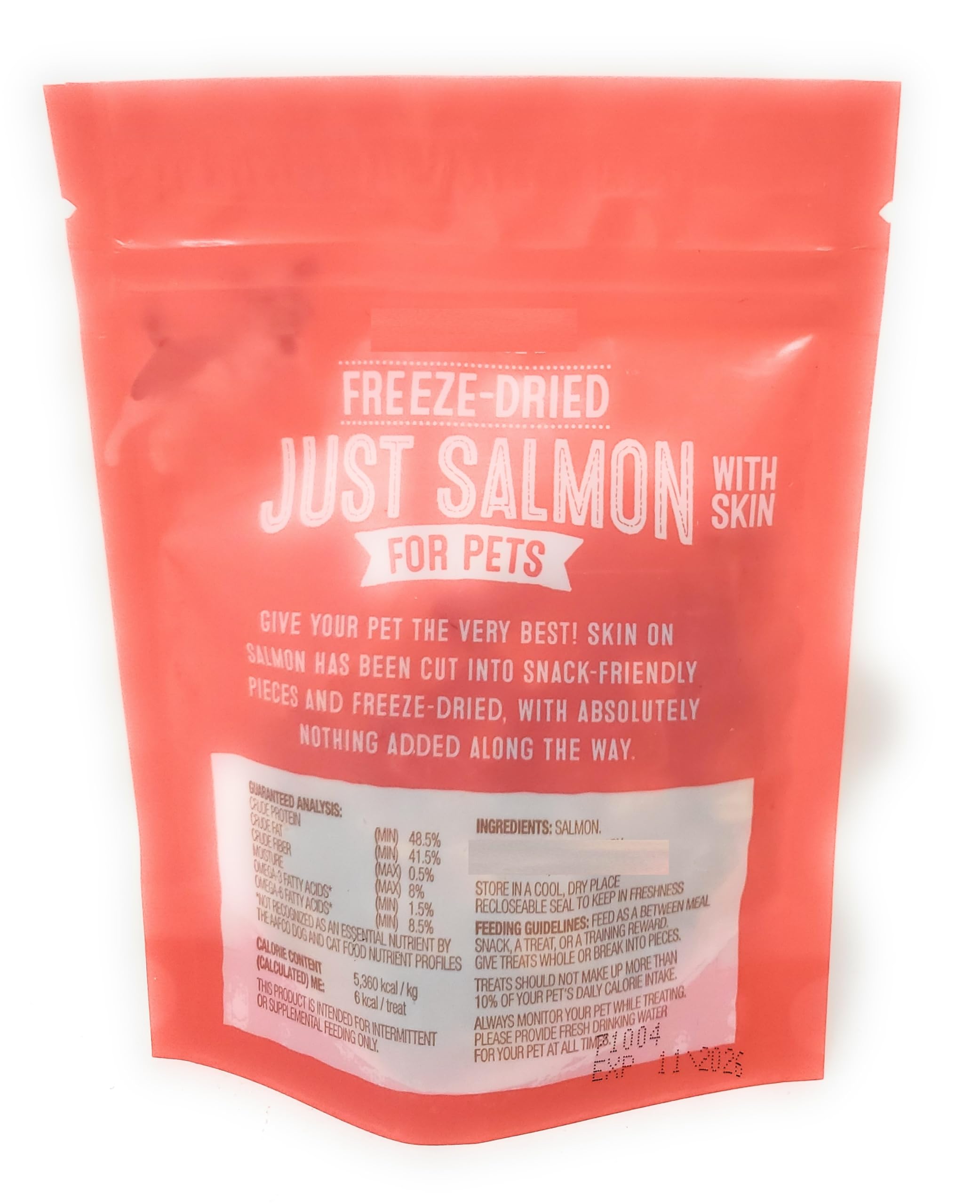 Just Salmon with Skin closeup texture shows crunchy morsels pets enjoy.
