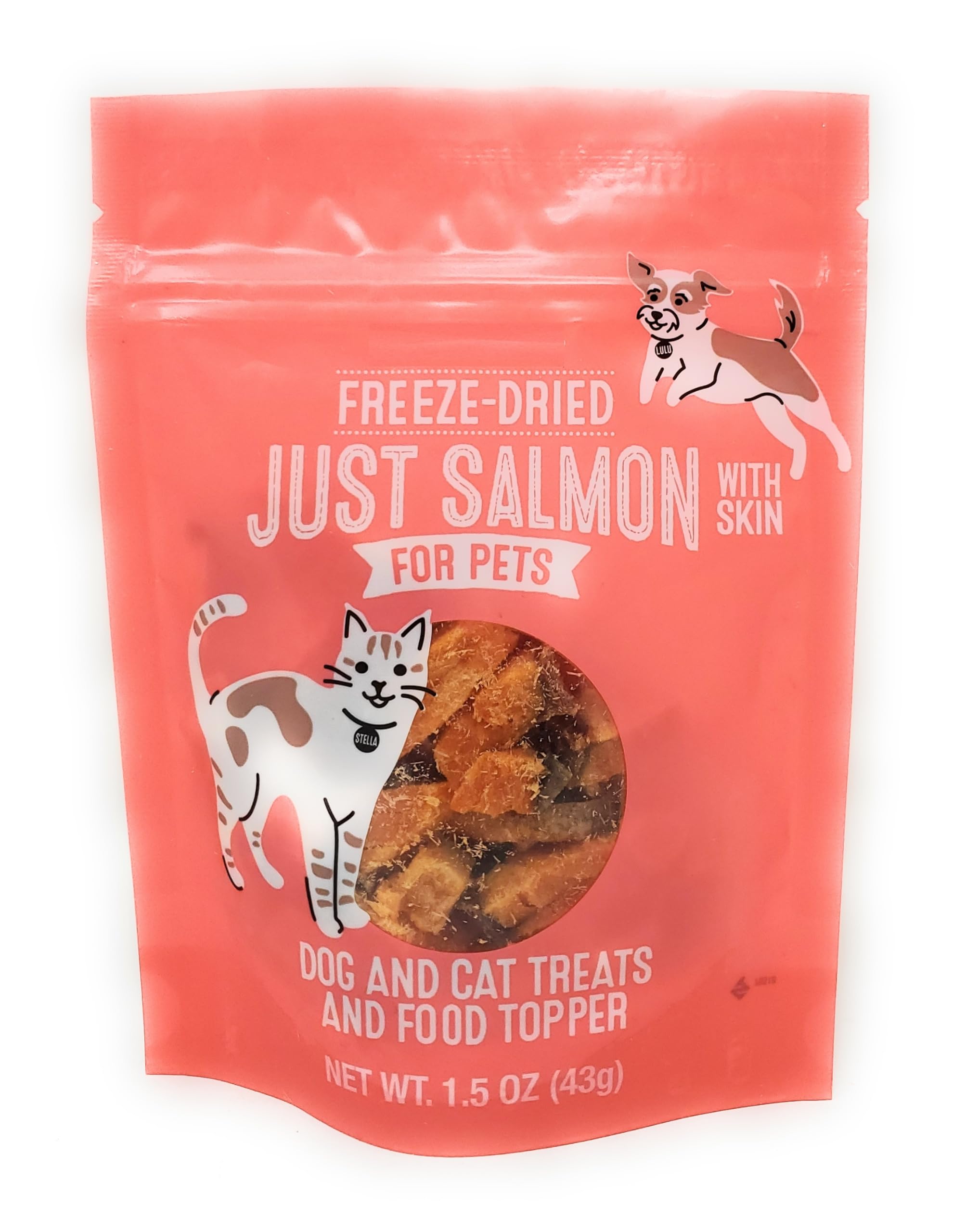 Just Salmon with Skin freeze-dried packaging offers a protein-rich pet treat and topper.