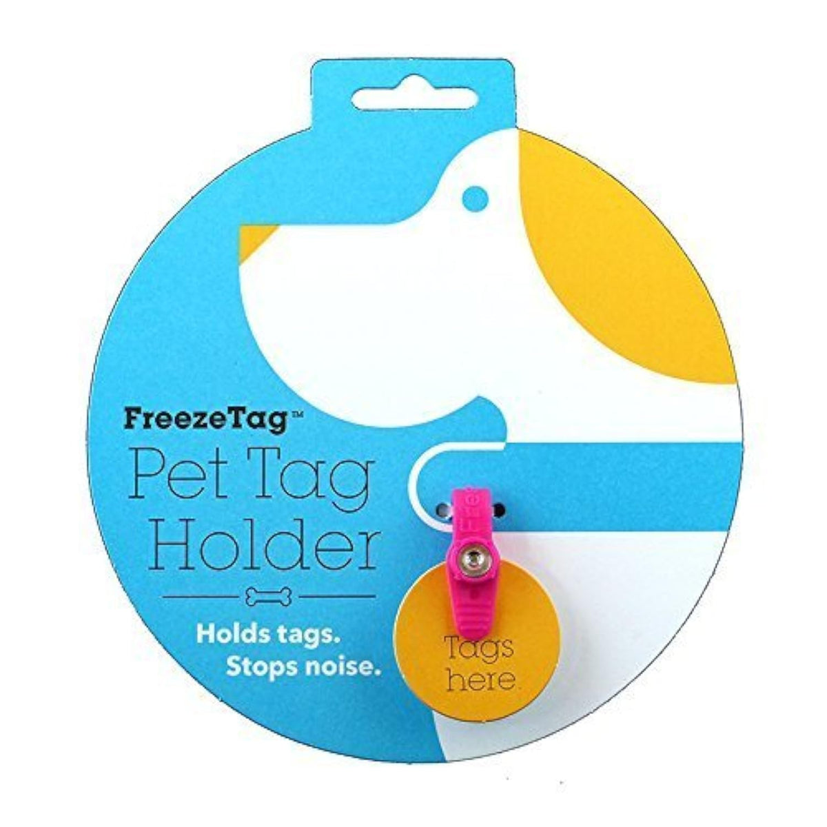 FreezeTag dog silencer attached to collar stops jingling during walks