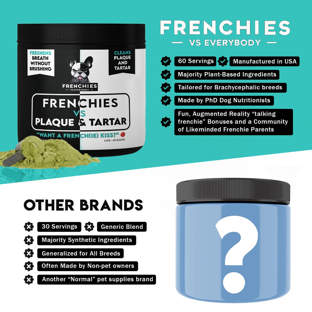 Frenchies vs Everybody vet-trusted care conveys confidence for at-home dental routines.