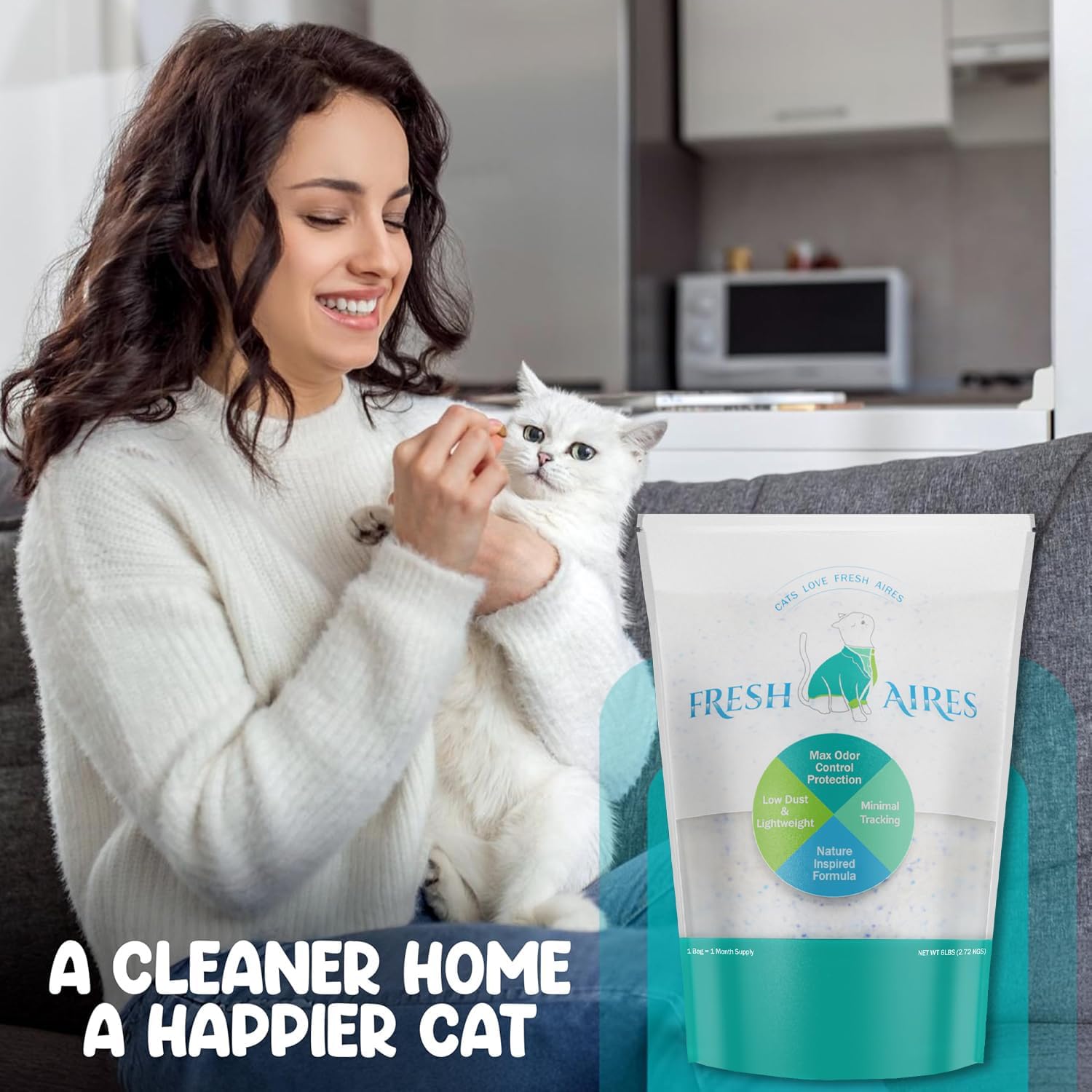 Fresh Aires Silica Crystal Cat Litter clean-home use promotes quick litter changes