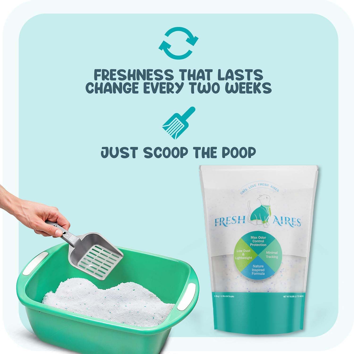 Fresh Aires Silica Crystal Cat Litter minimal-tracking crystals stay near the litter box
