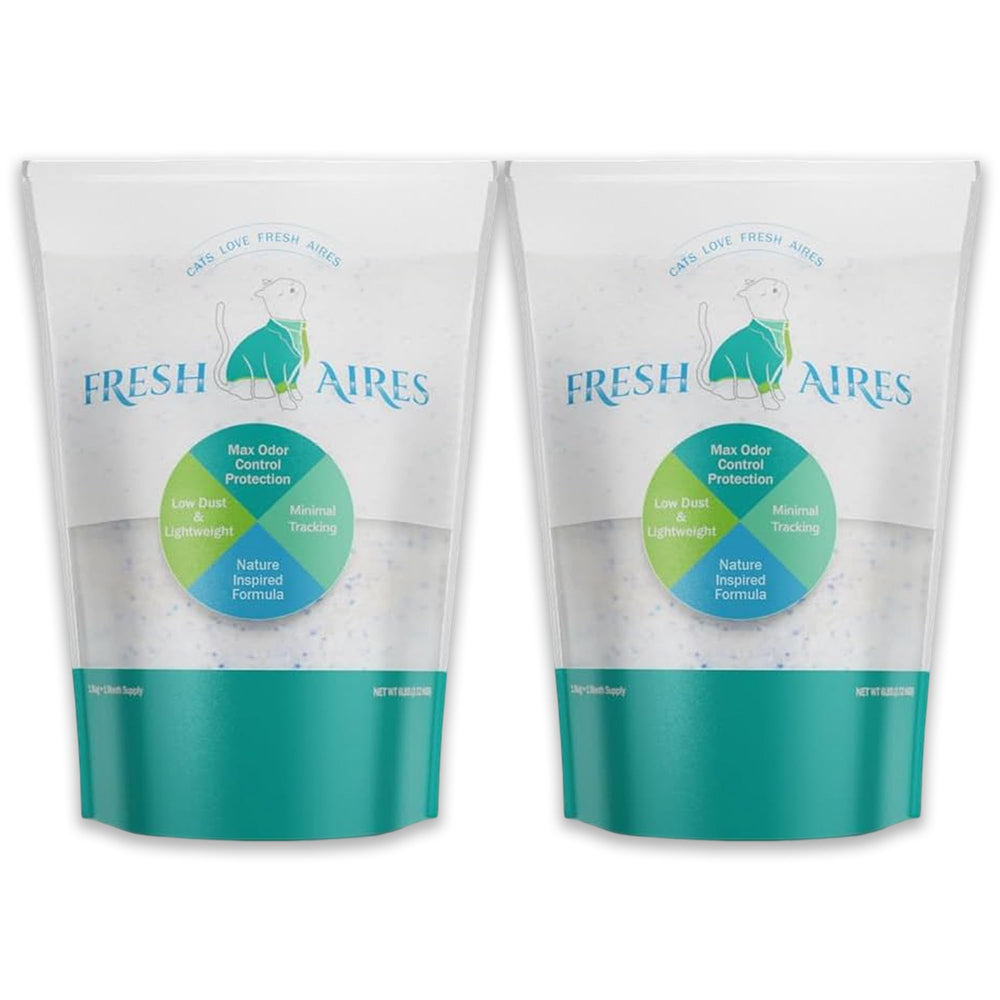 Fresh Aires Silica Crystal Cat Litter pack-of-2 packaging highlighting value and convenience