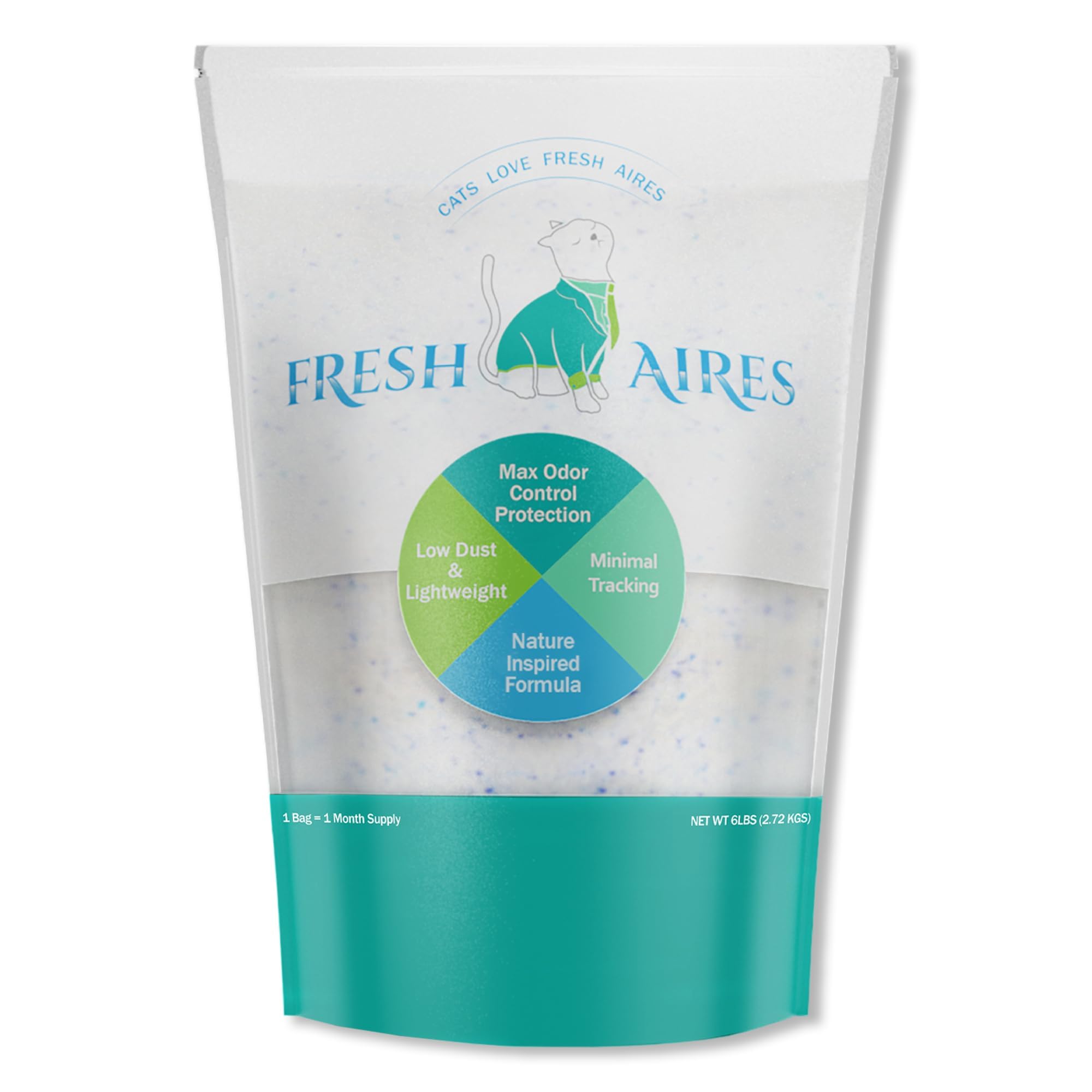 Fresh Aires Silica Crystal Cat Litter unscented 6lb bag for easy setup and low-dust use