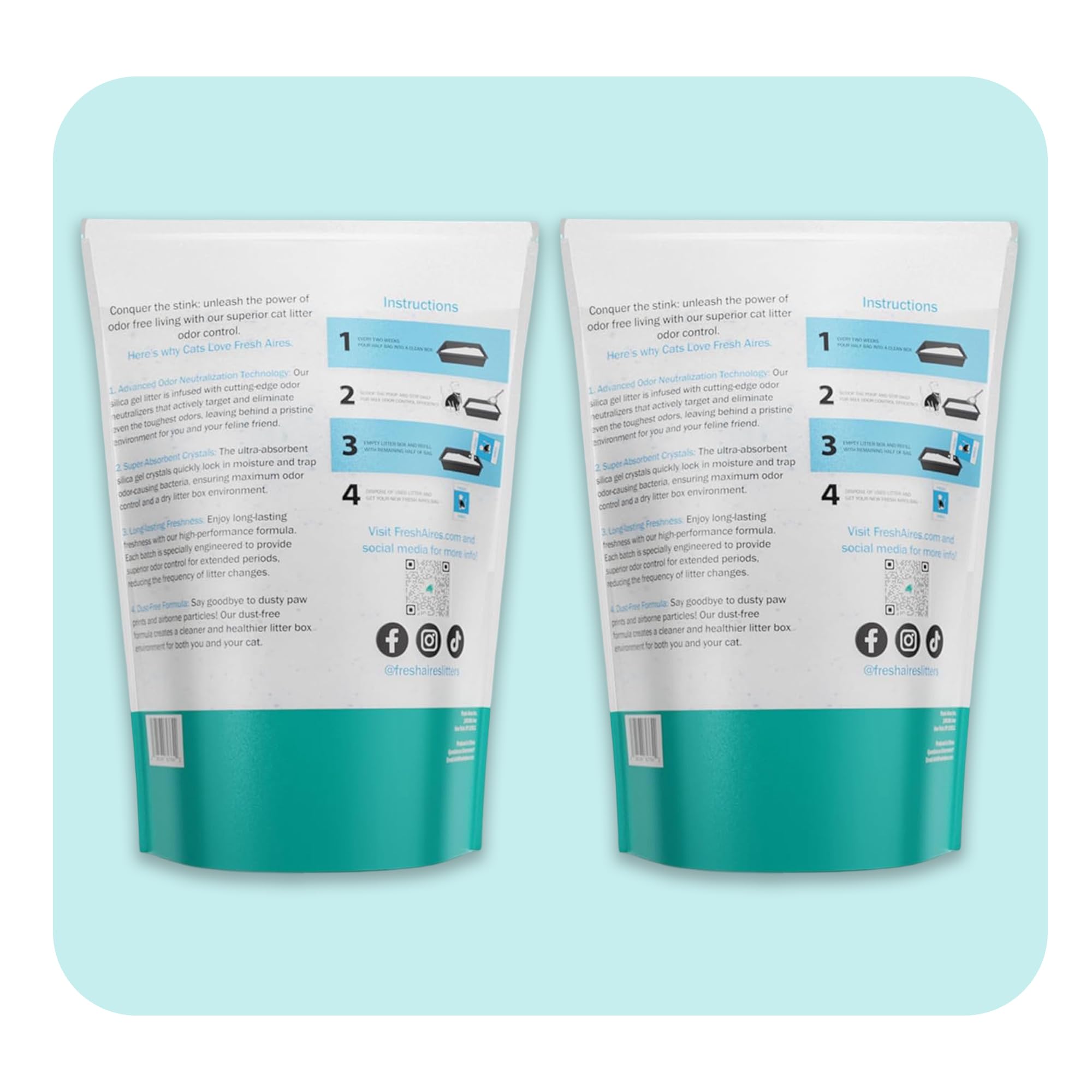 Fresh Aires Silica Crystal Cat Litter unscented close-up highlighting fragrance-free formula