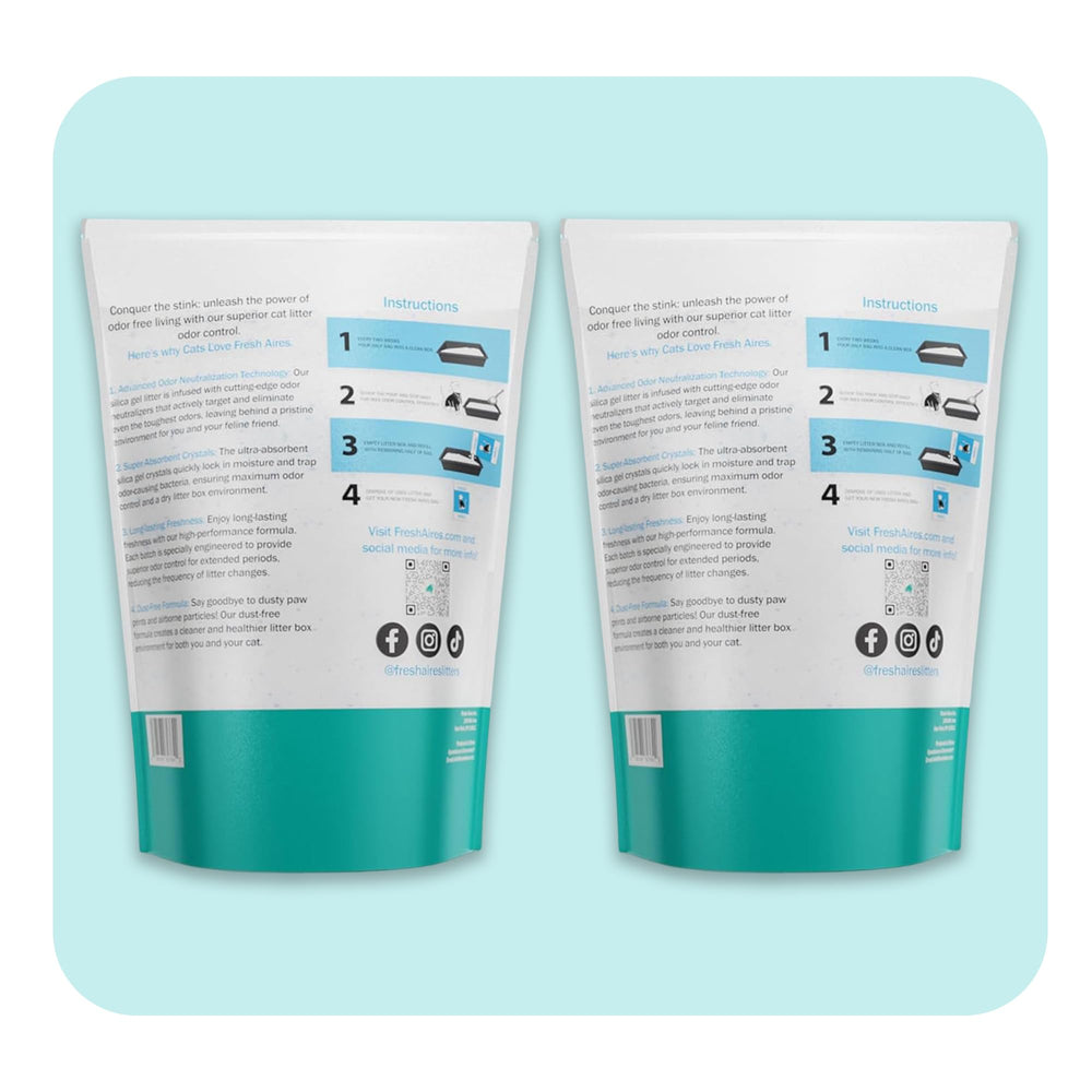 Fresh Aires Silica Crystal Cat Litter unscented close-up highlighting fragrance-free formula