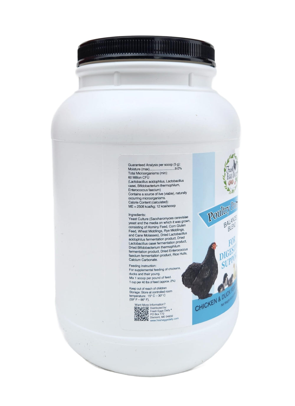 Fresh Eggs Daily Poultry Probiotics integrates easily into daily feed.