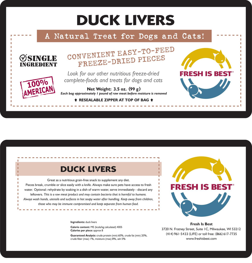 Fresh Is Best duck livers freeze-dried serving bowl—great as a daily reward and quick snack.
