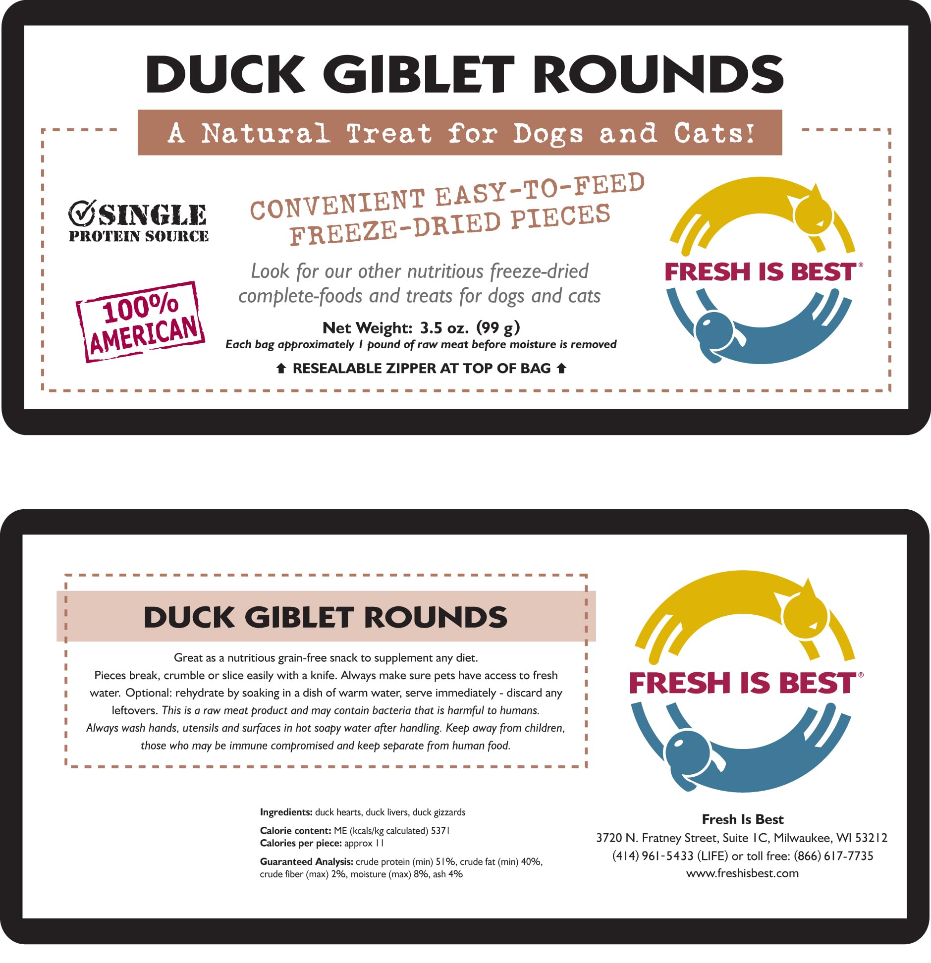 Fresh Is Best freeze-dried duck giblets bites—high-protein training snack