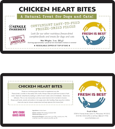 Fresh Is Best single-ingredient chicken hearts in resealable bag for easy snacking.