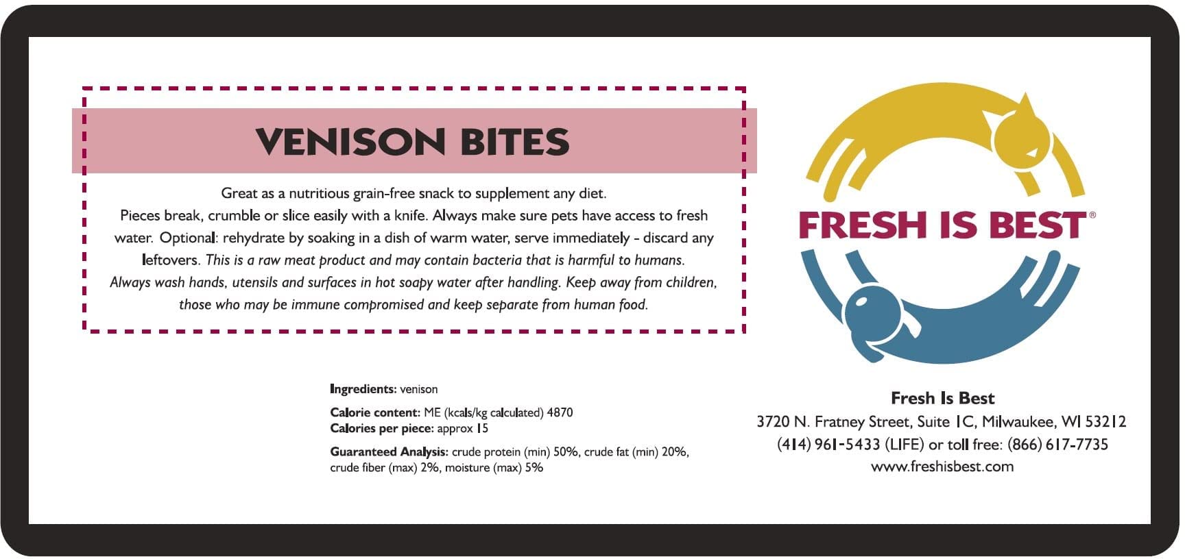 Fresh Is Best Venison Bites being rehydrated creates a softer, snack-friendly option for older pets.