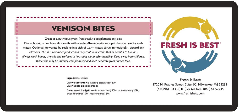 Fresh Is Best Venison Bites being rehydrated creates a softer, snack-friendly option for older pets.