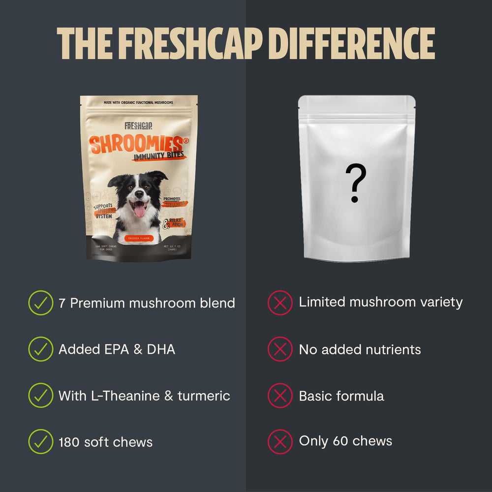 FreshCap Shroomies heart-nutrition highlight with EPA/DHA for canine health