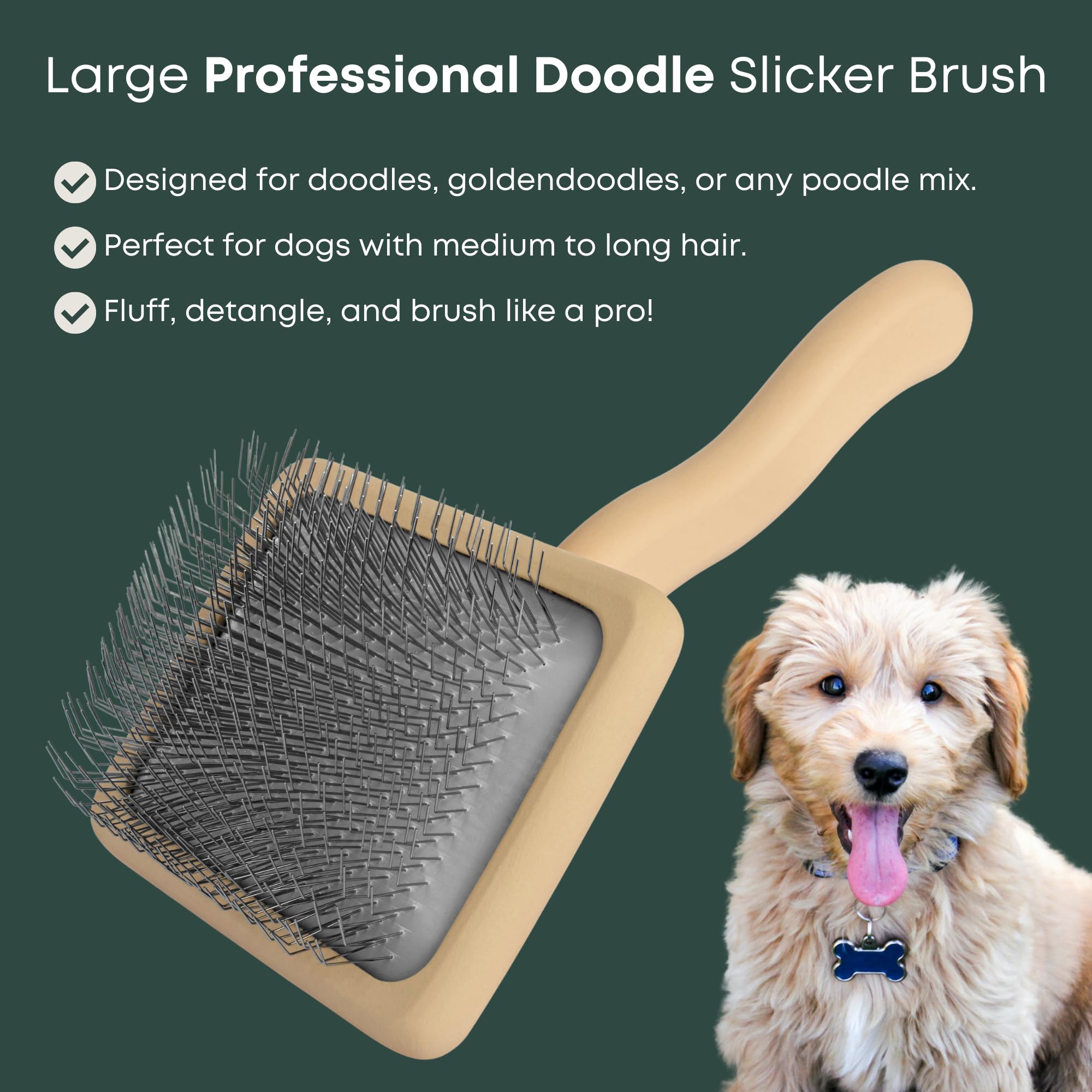 Deep brushing with Freshly Bailey Doodle Slicker Brush for undercoat access