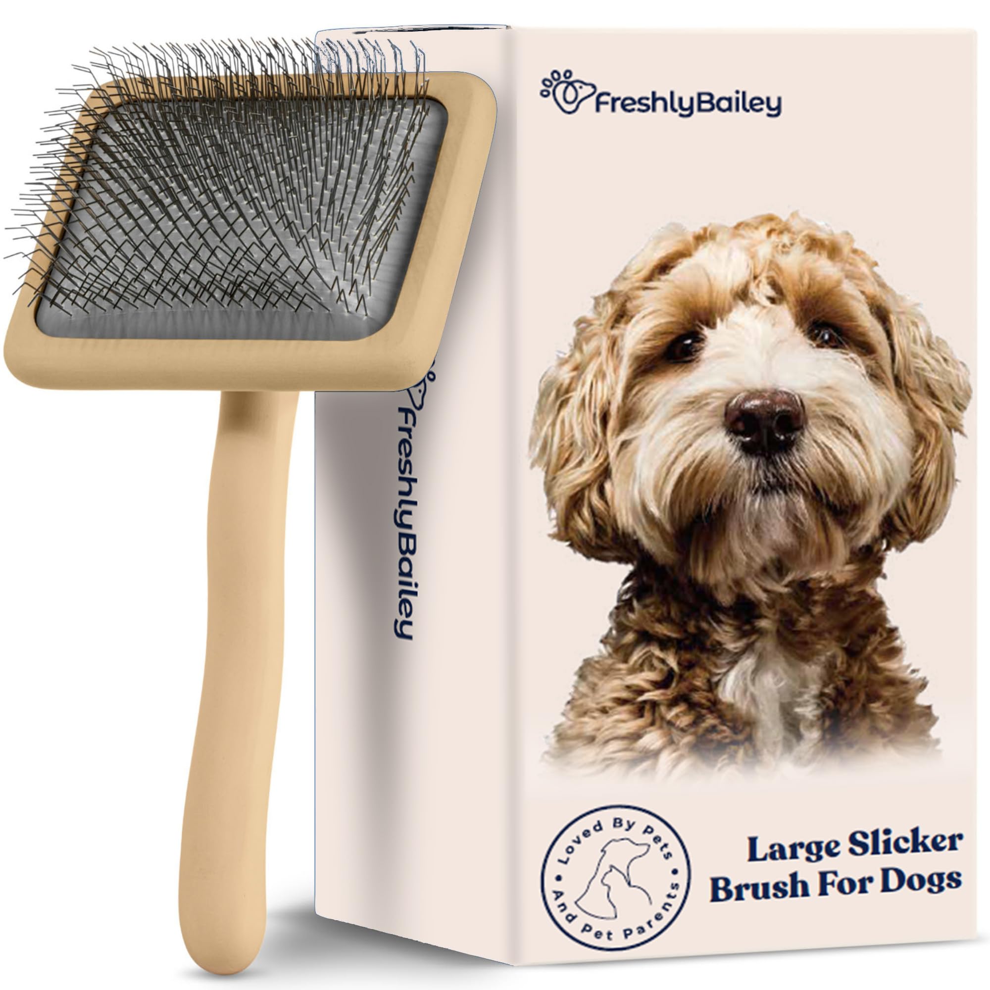 Freshly Bailey Doodle Slicker Brush pins glide through coat for gentle detangling