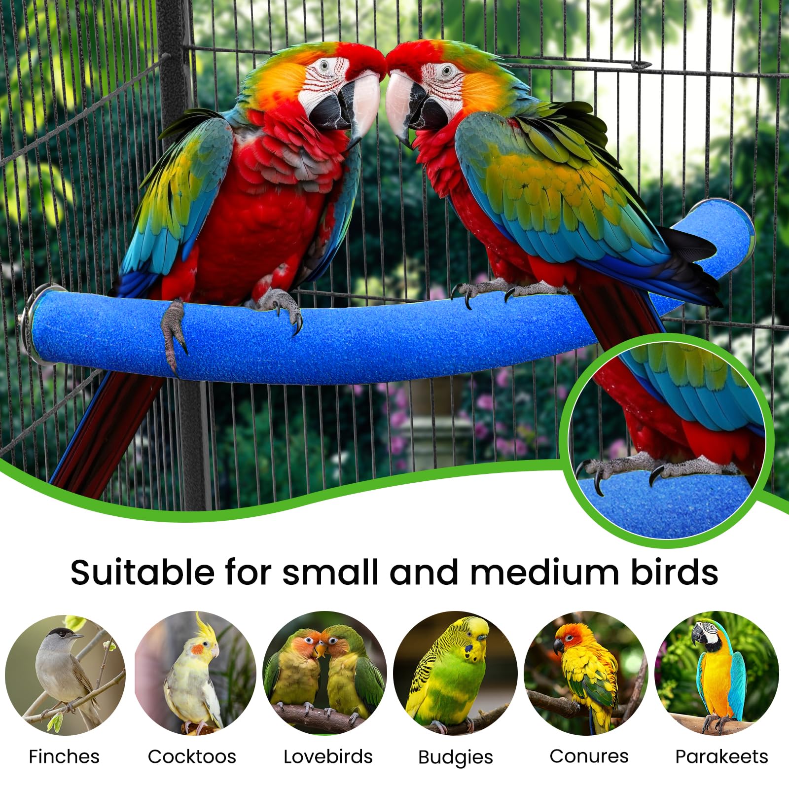 FrgKbTm parrot perch in cage illustrates space-saving U-shape design