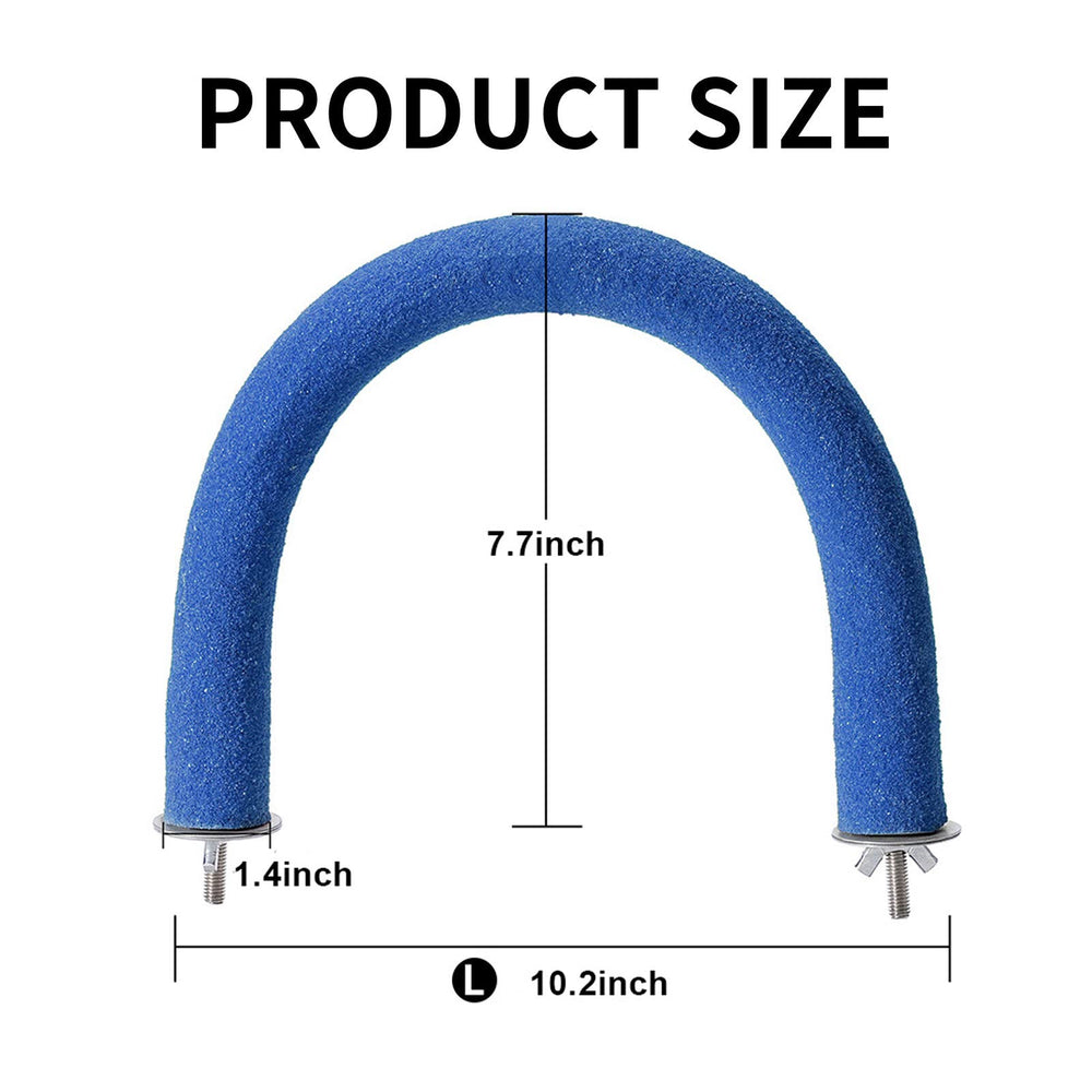 FrgKbTm U Shape Parrot Perch blue securely mounted on cage.