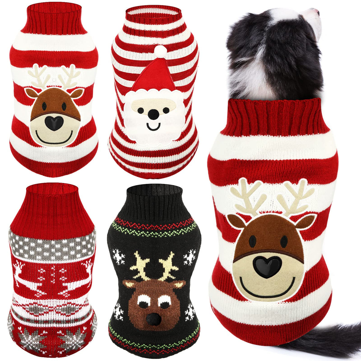 Frienda four-piece Christmas dog sweaters pack shot for festive outfits.