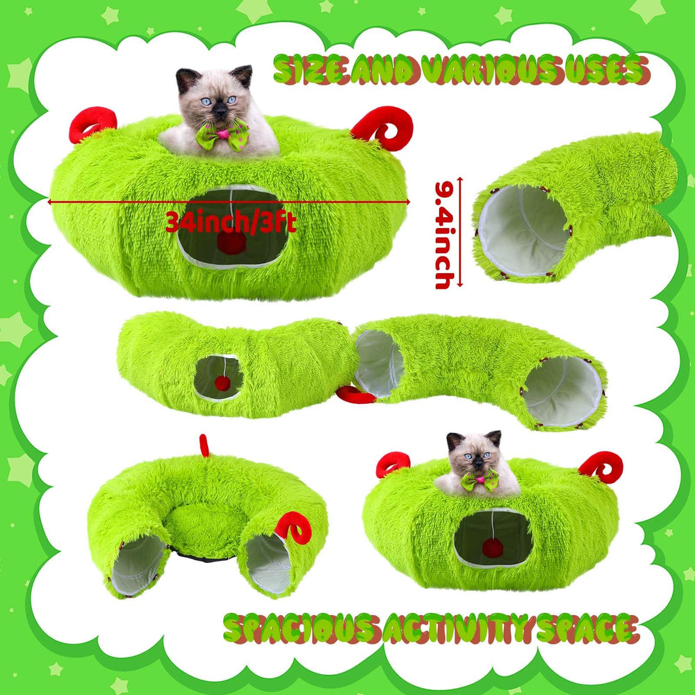 Frienda Christmas tree skirt donut tunnel soft-velvet protects decor while entertaining cats