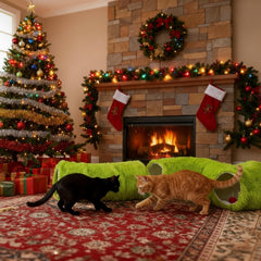 Frienda lime-green cat tunnel with non-slip base provides safe play on slick floors