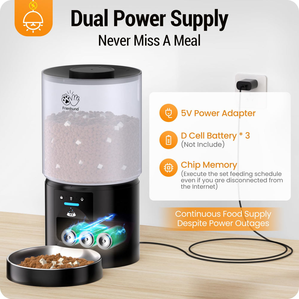 Frienhund automatic cat feeder 5L transparent tank visible refill indicator.
