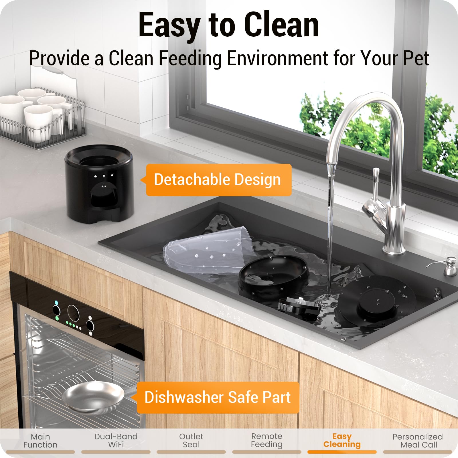 Frienhund automatic cat feeder dishwasher-safe stainless steel bowl for easy cleanup.