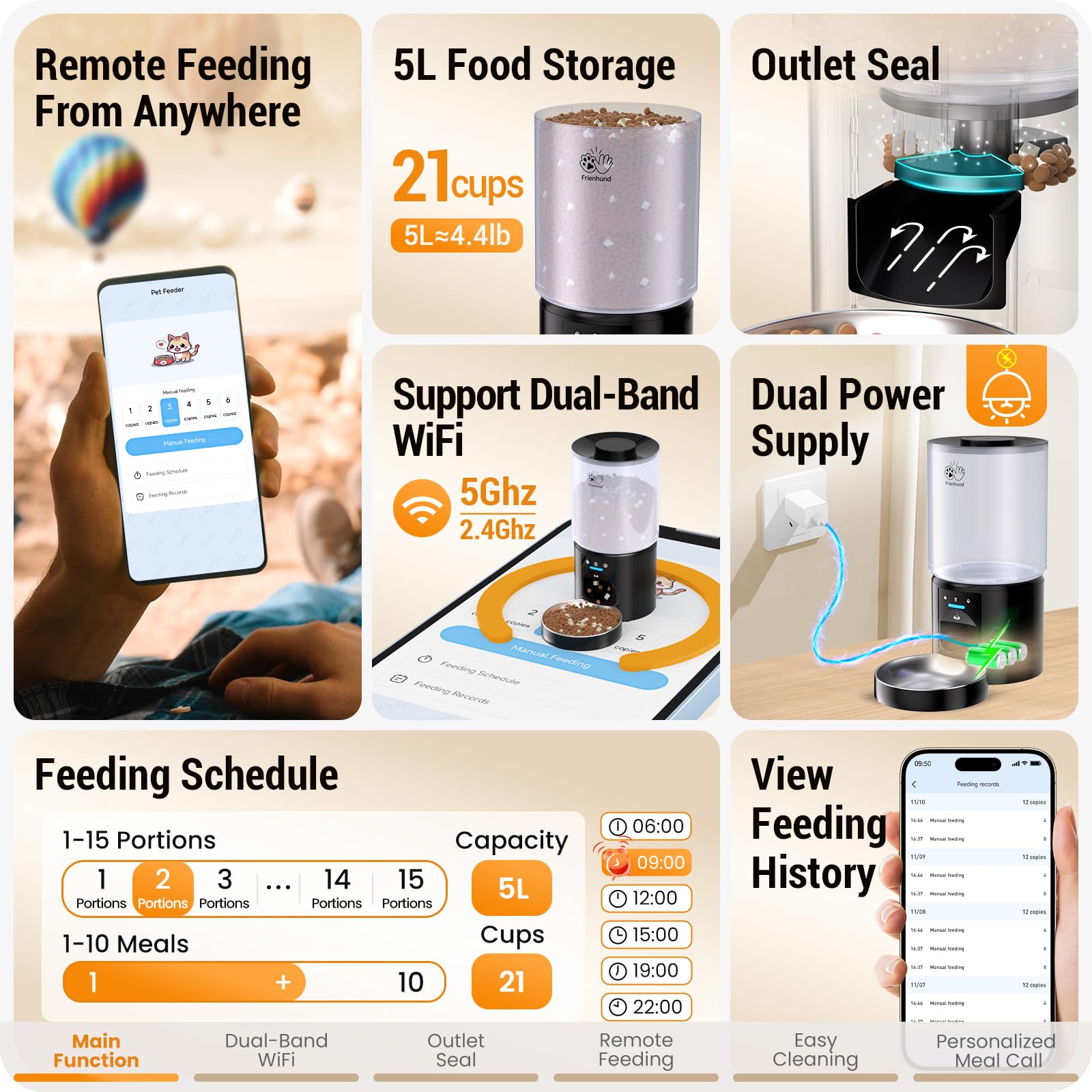 Frienhund automatic cat feeder dual-band wifi setup ensures a stable connection.